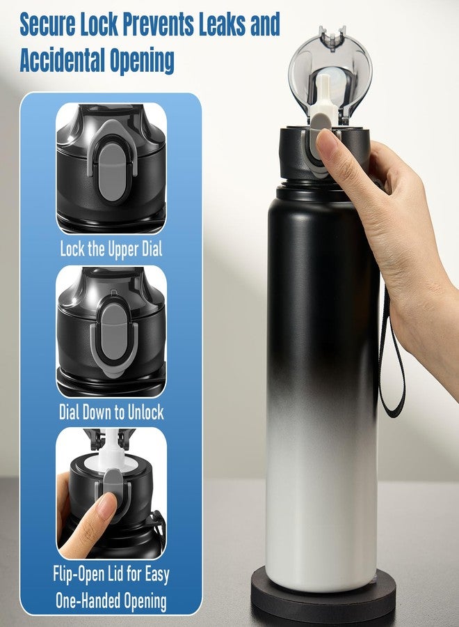 Ratrabas 1L/33oz Insulated Water Bottle with Straw Stainless Steel Food Material Big Water Bottle Food Grade Waterbottle for Adults-Gradient Black For Sports,Travel,Hiking,Camping,Office - Image 4